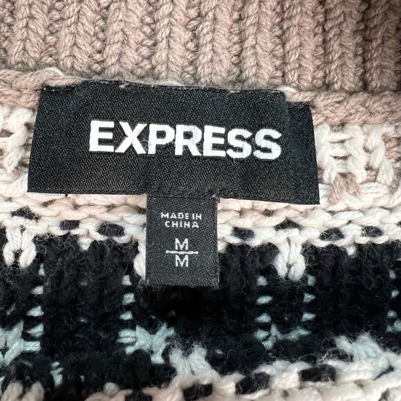 Express Fair Isle Sweater Women’s Size M With plush Linf Sleeves Yellow Gray - Picture 6 of 9